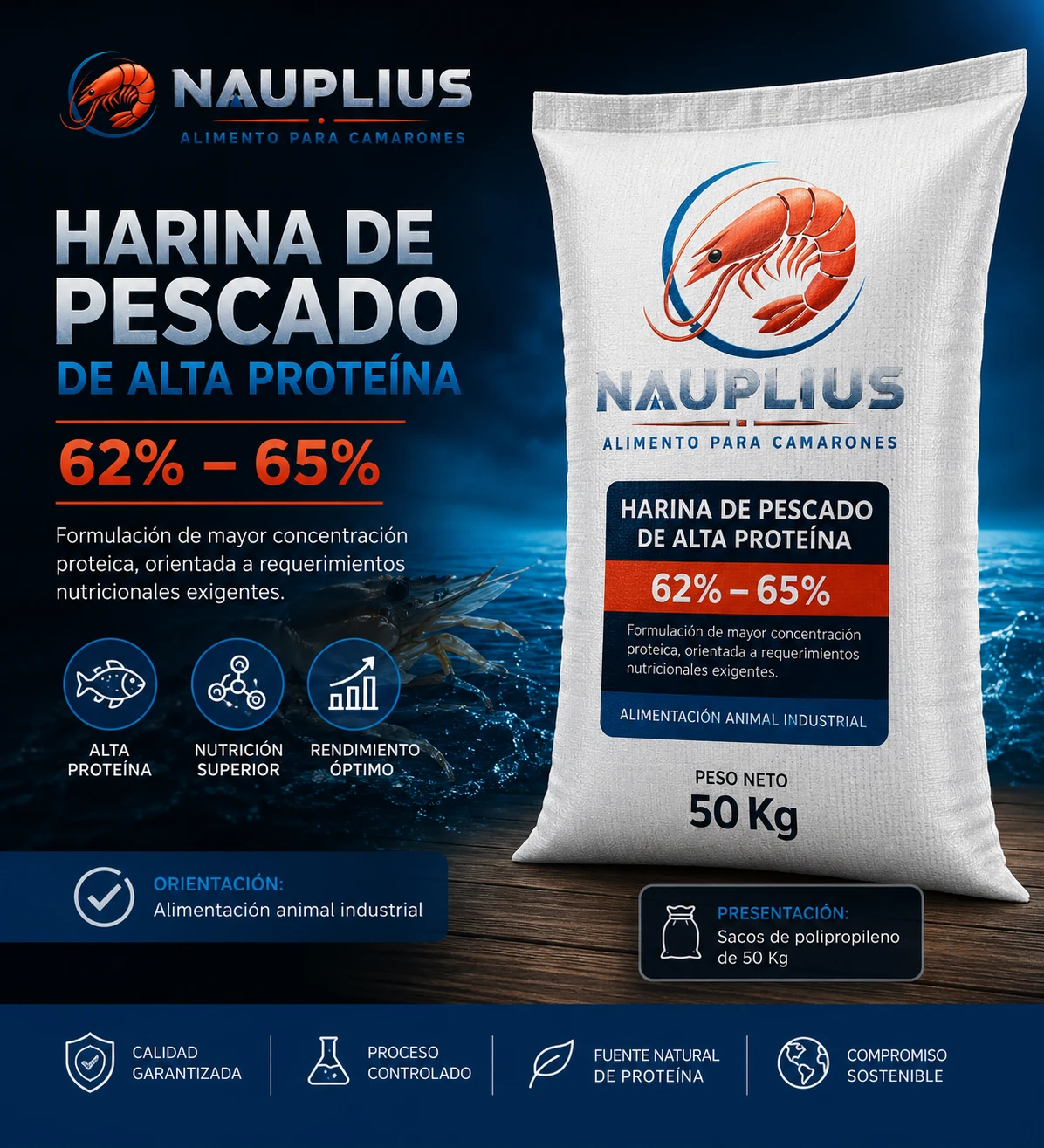 Harina de pescado Premium 62-65% de proteína