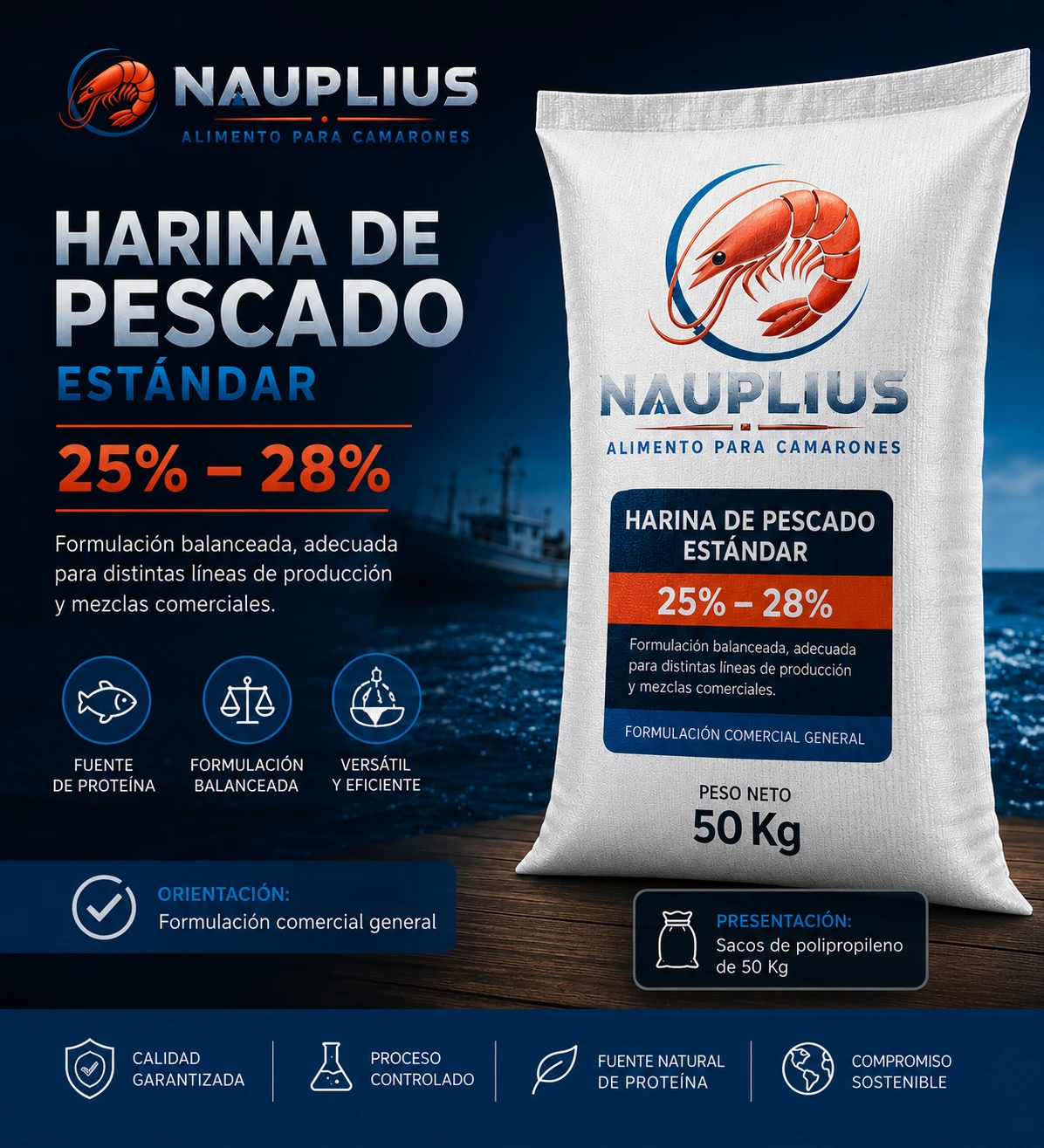 Harina de pescado Estándar 25-28% de proteína